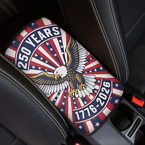 Dreaweet 250th Anniversary Car Center Console Cover Patriotic Eagle Flag Car Accessories Soft Scratch Proof Armrest Cover Center Console Cushion Pad Easy to Install - color: Bald Eagle 250 Years