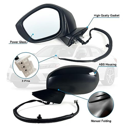 Left Driver side Mirror Fits 2022 2023 2024 2025 2026 HONDA CIVIC Sedan/Hatchback With Power Glass, Manual Folding, Match to Crystal Black Pearl Replace HO1320350 (3 Pins) - size: L-3Pins