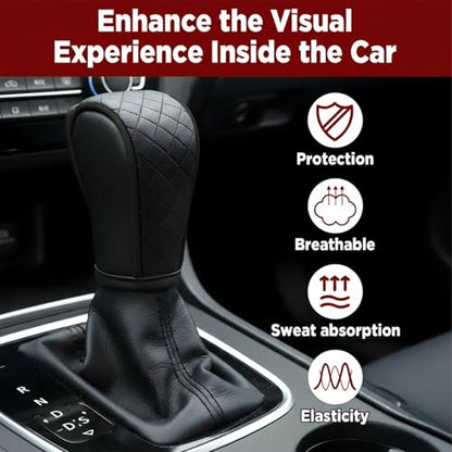 1 Pcs Gear Stick Cover, PU Leather Gear Shifter Cover with Diamond Embroidery, Durable Shift Knob Covers for Shift Lever Protection, Universal Car Gears Vary Covers for Cars, Trucks, Black