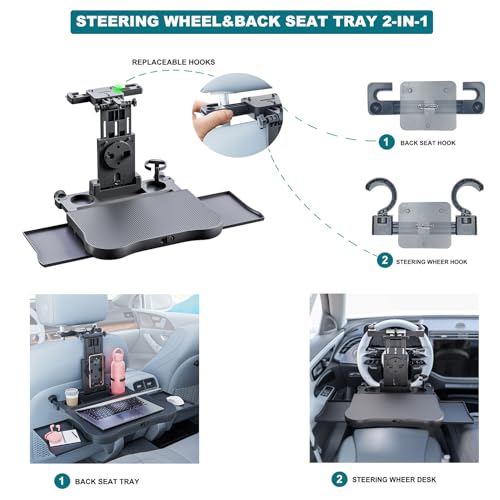 Car Steering Wheel Tray Back Seat Tray,Extension Steering Wheel Desk Car Food Eating Tray Table,Car Laptop Desk with Phone/Tablet/Cup Holder for SUVs,Trucks & Vans - size: 17.7"*25.6"