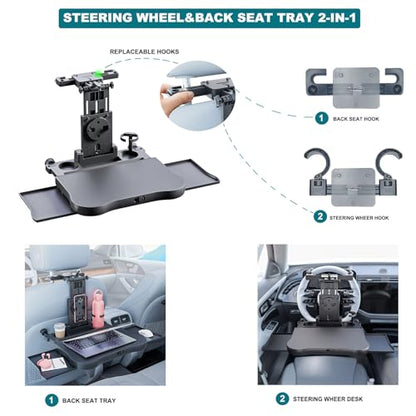 Car Steering Wheel Tray Back Seat Tray,Extension Steering Wheel Desk Car Food Eating Tray Table,Car Laptop Desk with Phone/Tablet/Cup Holder for SUVs,Trucks & Vans - size: 17.7"*25.6"