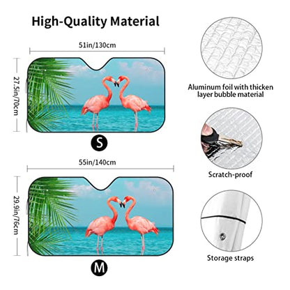 Tropical Flamingos Car Windshield Sunshade Foldable Sun Visor Front Window Sun Shade Cover For Car Truck Suv 55x29.9 Inches - color: Flamingos