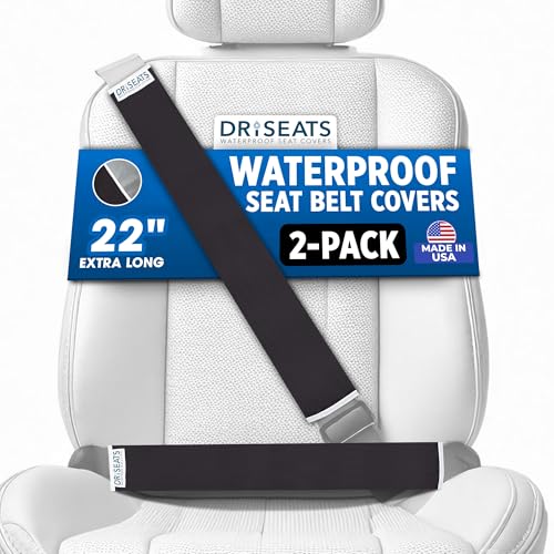Dri Seats Waterproof Seat Belt Cover – 22" Seatbelt Covers Sweat Sleeves with Fastener for Vehicle Harnesses in Cars, Trucks, SUVs – Universal Fit, Easy Install, Machine Washable – Black