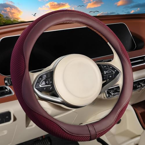 ZHOL Steering Wheel Cover,Premium Microfiber Leather,Non-Slip Breathable and Sweat-Resistant,Universal 15 Inch Steering Wheel Cover for Men and Women(Red) - color: Red