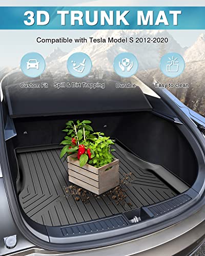 Mixsuper Custom Fit Rear Cargo Liner for Tesla Model S 2012-2020 All Weather Trunk Liner Cargo Mat Black (Not Fit 2021 Tesla Model S Plaid/Long Range) - size: Cargo Liner for 2012-2020 Model S