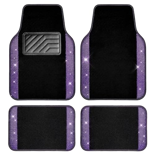 CAR PASS Bling Rhinestones Diamond Car Floor Mat, Crystal Sparkly Shining Glitter Carpet, Waterproof Anti-Slip PVC Heel Pad Universal Fit Interior Set SUV,Sedan,Van,4pcs Girl Women Men Violet Purple - color: Violet Diamond