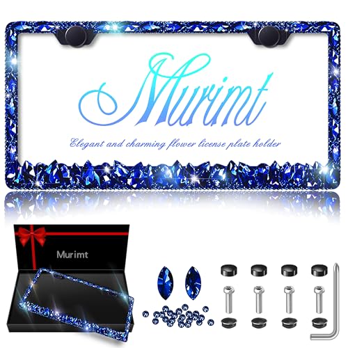 Bedazzled License Plate Frames 1 Pack Sparkly Glitter Rhinestone License Plate Frame Bling Diamond License Plate Holder Cover - High End Gift Box Packaging - color: CPJ-03-Dark Blue 1pack