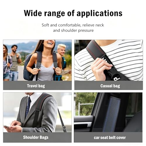 Seat Belt Pads Leather Seat Belt Covers More Comfort Driving Cushion Helps Protect Your Neck and Shoulders Suit for Car, Truck, SUV, Airplane,Camera Backpack Straps Black+Blue-2Pcs - color: Black+Blue