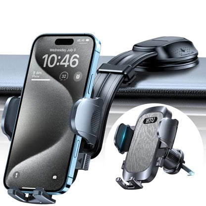 HTU【Upgraded Strongest Suction Car Phone Holder【Bendable Arm, Never Block View】 Rotatable Cellphone Mount for Dashboard Windshield Vent,Cradle Stand for iPhone 17 16 15 14 13 12 Pro Max, Light Gray - color: Light Gray