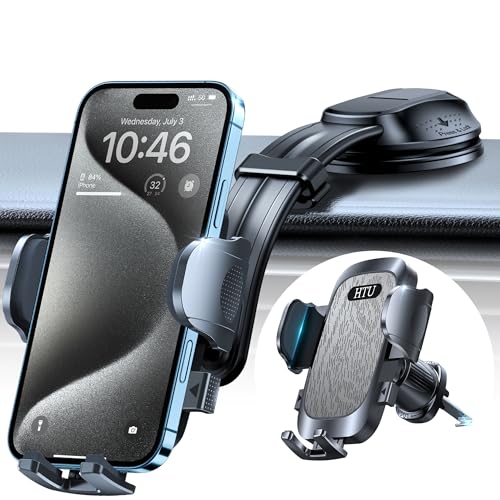HTU【Upgraded Strongest Suction Car Phone Holder【Bendable Arm, Never Block View】 Rotatable Cellphone Mount for Dashboard Windshield Vent,Cradle Stand for iPhone 17 16 15 14 13 12 Pro Max, Light Gray - color: Light Gray