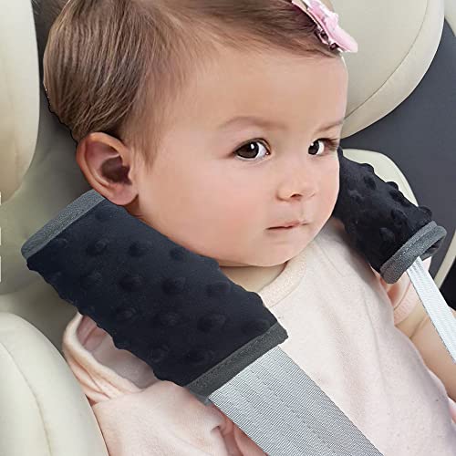 DODO NICI car seat Strap Cover for Baby, seat Belt Cover Cushion, Belt Pads fit Baby Carrier/Pushchair/Stroller, Cozy Peace Dotted Minky, Solid Black - color: Solid black