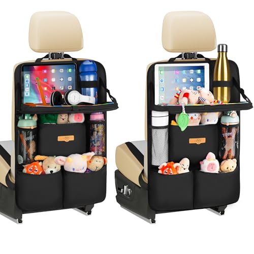 SURDOCA Backseat Car Organizer with Foldable Tray for Kids & Adults – NEW MODEL Seat Storage with Touchable Tablet Pocket, Roadtrip Essentials – Fits Most Vehicles - color: Black (2 Pack)