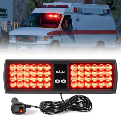 Nilight Red 48LED Visor Strobe Lights Interior Windshield Emergency Warning Light Super Bright LED for Police Enforcement Firefighters Vehicle Trucks - color: Red