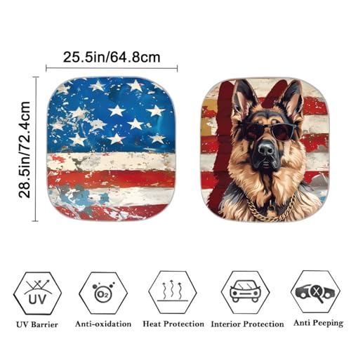 American Flag Car Front Windows Sunshade German Shepherd Automotive Windshield Sun Shade 2 Pieces Auto Shade Reflective Car Sunshade UV Rays Protection - color: American Flag and German Shepherd