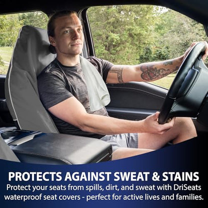 Dri Seats Waterproof Car Seat Cover – Premium Sweat Towel with Slip Resistant Backing for Front Seats in Cars, Trucks, SUVs – Universal Seat Covers & Liner, Easy Install (Gray, Extra Large) - color: Gray, size: Extra Large