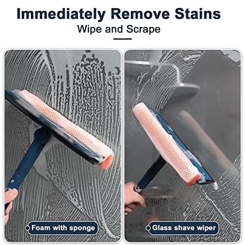 Professional Window Squeegee,2-in-1 Window Cleaner with 56" Long Stainless Steel Handle,Window Washing Kit, Glass Door Cleaner,Multi-Use Car Windshield Cleaning Tool for Gas Station, Glass,Shower