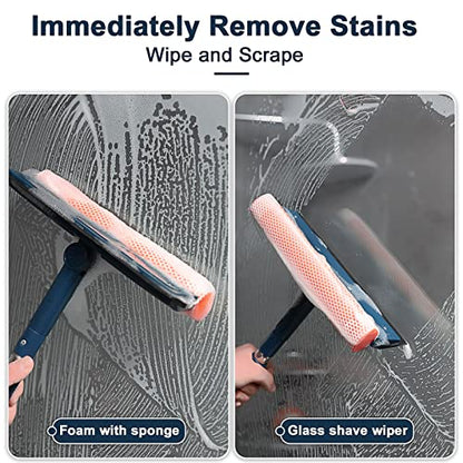 Professional Window Squeegee,2-in-1 Window Cleaner with 56" Long Stainless Steel Handle,Window Washing Kit, Glass Door Cleaner,Multi-Use Car Windshield Cleaning Tool for Gas Station, Glass,Shower