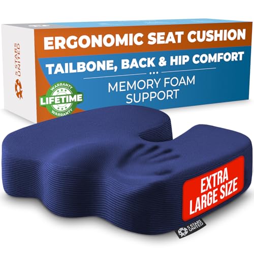 5 STARS UNITED Seat Cushion - Memory Foam Chair Cushion for Tailbone Pain Relief - Ergonomic Support for Coccyx, Sciatica & Butt - Office, Desk & Gaming Chair, Car Seat, Wheelchair, Airplane, Blue - color: Blue Mesh, size: X-Large