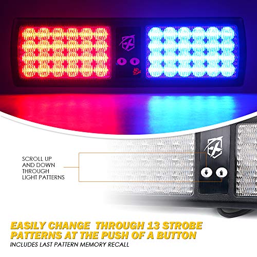 Xprite Red Blue 48LED Visor Strobe Flashing Lights Interior Windshield Sunshield Emergency Warning Lights for Police Volunteer Firefighter Vehicles Trucks - color: Red&Blue