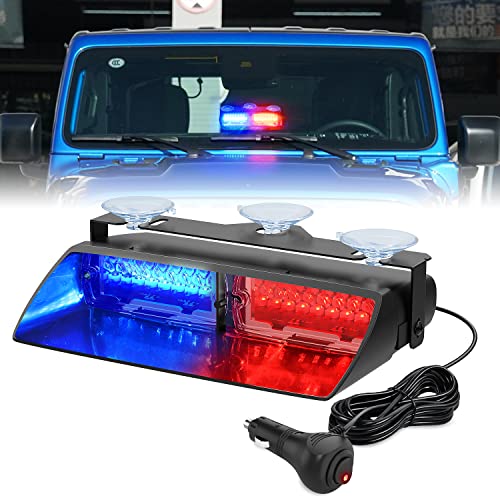 Nilight Red and Blue Emergency Strobe Lights Windshield Hazard Warning Safety Flash with Suction Cups Super Bright LED Light for Police Enforcement Firefighters Vehicle Truck - color: Blue and Red