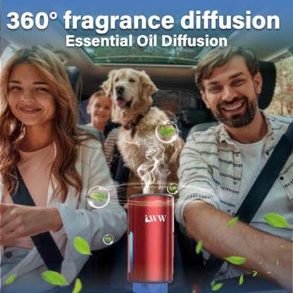 LWW Smart Car Air Freshener - 3 Levels Strength with Ventilation Clip, Rechargeable Car Fragrance Atomizer - with 8 10ml Bottles of Fragrance, Long Lasting Oil Diffuser (Red) - color: Red