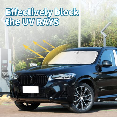 Windshield Sun Shade Foldable Sunshade for 2024 X3 SUV Windshield Cover Custom-fit 2023 2022 2021 2020 2019 2018 BMW X3 UV Relfective Sun Visor Protector - size: Custom-fit BMW X3 2018-2023