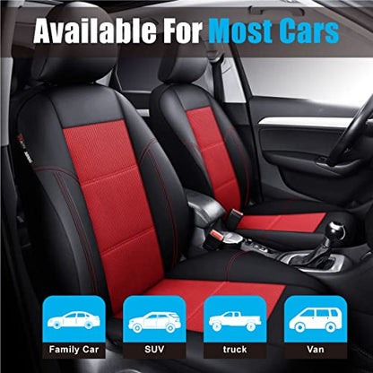 P&J AUTO Leather and Mesh Car Seat Cover Front Pair Universal Fit for Cars Trucks Vans & SUVs Airbag Compatible (Red) - color: BK RD