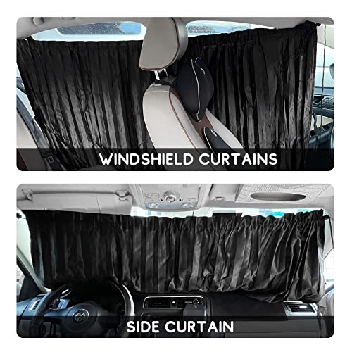 ZATOOTO Car Curtains - Divider Privacy Window Sun Shade - Side Windshield Magnetic Sunshades Covers - Travel Removable Simple - color: Black Faux Silk Louvered–Divider 1PC