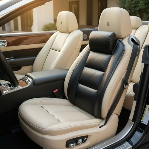CORRIDOR Genuine Leather Seat Cushion for Car - Handmade - Relieve Hip, Pressure and Sciatica Pain - Ideal for Lower Back Pain - for Office Chair and Car Seat (Premium Black, Backrest) - color: Premium Black, size: Backrest