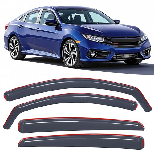 Nilight in-Channel Window Deflectors for Honda Civic Sedan 2016-2021 4 Door, Not Fit 5 Door Hatchback Model or 2 Door Coupe Model, Wind Deflectors for Cars, Light Smoky Blue, 4PCS - color: Honda Civic Sedan 2016-2021