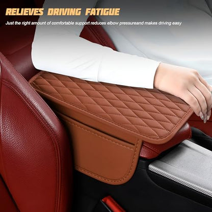 Car Center Console Cover, Leather Vehicle Armrest Seat Box Cushion Pad with Storage Bags, Waterproof Automotive Middle Console Protector, Universal for SUV RV Truck (Brown) - color: Brown