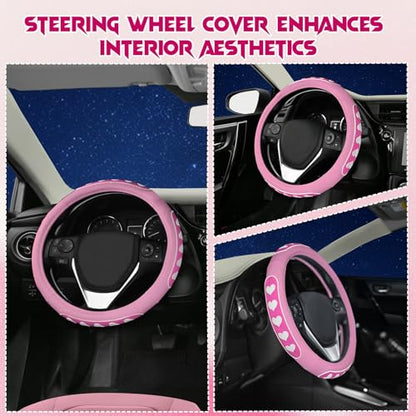 Ventilated Heart-Shaped Steering Wheel Cover with Anti-Slip Leather Grip. Compatible with Ford, Toyota, Honda, Nissan, and Chevrolet Vehicles for 14.5-15.2 inch Round Steering Wheels. - color: White Heart Spinner