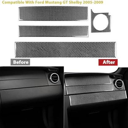 Co-Pilot Instrument Panel Cover Trim Interior Stickers Compatible with Ford Mustang GT Shelby 2005 2006 2007 2008 2009 Carbon Fiber Accessories Decals 4PCS - color: Co-pilot Meter Kit-black