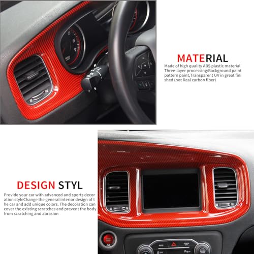 crosselec Carbon Fiber Center Consoles Dashboard Instrument Gauge Cluster Dash Air Vent Panel Kit Cover Trim Garnish Bezel for for Dodge Charger 2015-2023 (red Carbon Fiber) - color: red carbon fiber