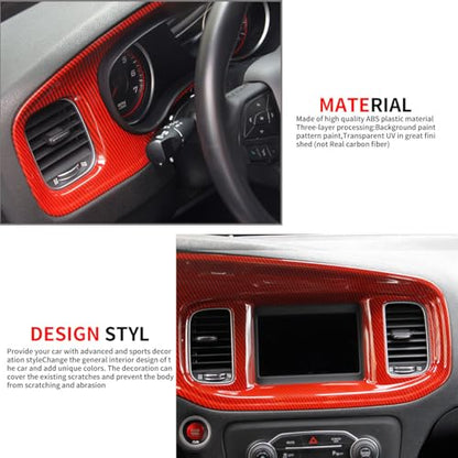 crosselec Carbon Fiber Center Consoles Dashboard Instrument Gauge Cluster Dash Air Vent Panel Kit Cover Trim Garnish Bezel for for Dodge Charger 2015-2023 (red Carbon Fiber) - color: red carbon fiber