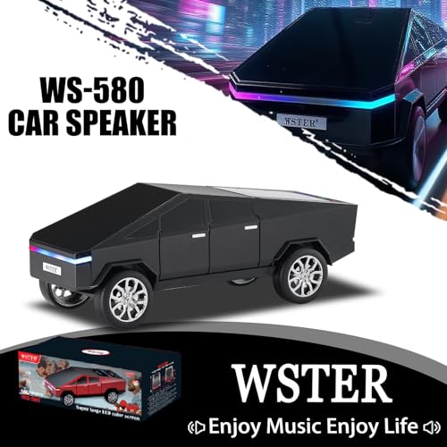 Futuristic Truck Bluetooth Replica Speaker with LED Display Screen – Portable Future-Style Audio with TWS Link, FM Radio, LED Lighting and Built-in Mic, For Every Technology and Truck Lover (Black) - color: Black