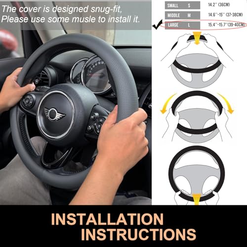 PINCTROT Large Size Nappa Leather Steering Wheel Cover, Slim Fit No Bulk Design, One Piece Leather with Breathable Perforation, Fit Like Gloves, 15.5-15.75 Inch(Nappa Dark Gray) - color: 05.Dark Gray, size: Large Size[15 1/2''-15 3/4'']