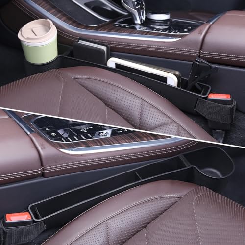 Car Seat Gap Filler, Multifunctional Seat Side Gap Filler with Cup Holder & Organizer, Gap Stopper Universal Fit Car SUV Truck Fill The Gap Between Seat & Console Set of 2 (Black) - color: Black