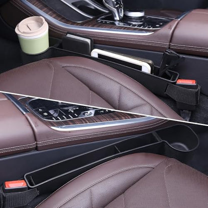 Car Seat Gap Filler, Multifunctional Seat Side Gap Filler with Cup Holder & Organizer, Gap Stopper Universal Fit Car SUV Truck Fill The Gap Between Seat & Console Set of 2 (Black) - color: Black