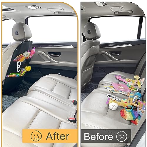 2 Pack PU Leather Kick Mat Back Seat Protector With 3 Storage Pockets, Universal Car Seat Back Organizer For Kids Pets, Waterproof Backseat Protector For Most Car (Black)