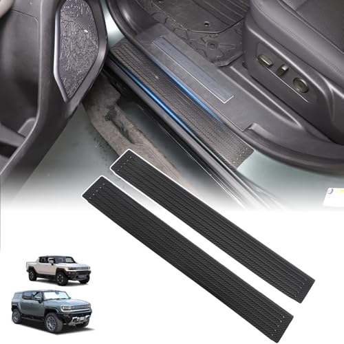 Genuine Carbon Fiber Door Sill Protector for Hummer EV SUV Pickup Accessories Anti-Scratch Door Edge Guards Entry Threshold Panel Trim Molding Kit for Hummer EV SUV Truck 2022-2024 2025+ (Black/2PCS)