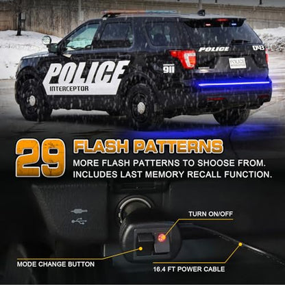 XRIDONSEN 60 inch Blue Emergency Lights Strip 360 LED Truck Tailgate Rear Window Police Firefighter Lights Strobe Flashing Warning Hazard Safety First Responder for Vehicles POV Pickup Trucks - color: Blue