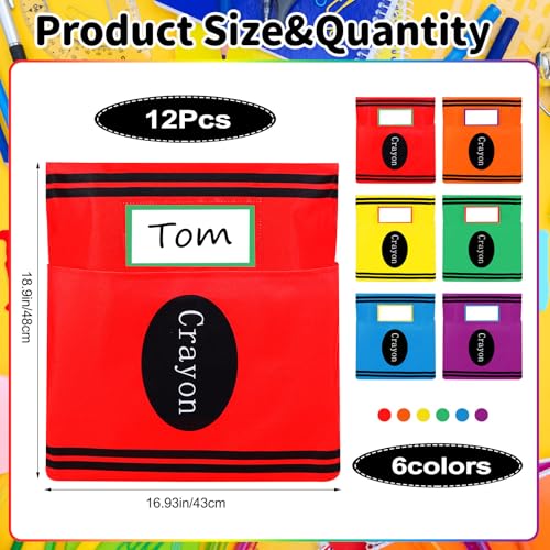 12 Pack Crayon Chair Pockets for Classroom 18.5'' x 19'' Preschool Seat Pockets Kindergarten Crayon Classroom Decor Elementary Back to School Teacher Chair Storage Organizer with Name Slot - style: Crayon