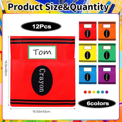 12 Pack Crayon Chair Pockets for Classroom 18.5'' x 19'' Preschool Seat Pockets Kindergarten Crayon Classroom Decor Elementary Back to School Teacher Chair Storage Organizer with Name Slot - style: Crayon