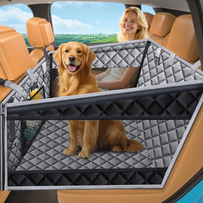 URPOWER Hard Bottom Dog Car Seat for Large Medium Dogs, Dog Back Seat Extender with 3-Sided Hard Boards, Waterproof Pet Backseat Cover Dogs Hammock for Large Cars, Trucks and SUVs, Holds up to 200 lbs - color: Grey