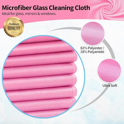 Microfiber Cleaning Cloth - 6 Pack Glasses Cleaning Cloth, 16" x 14" Window Cleaning Rags, Streak Free Lint Free Polishing Cloths Wipes for Eye Glass, Stainless Steel, Windshield, Pink - color: Pink, size: 6 Pk-16" X 14"