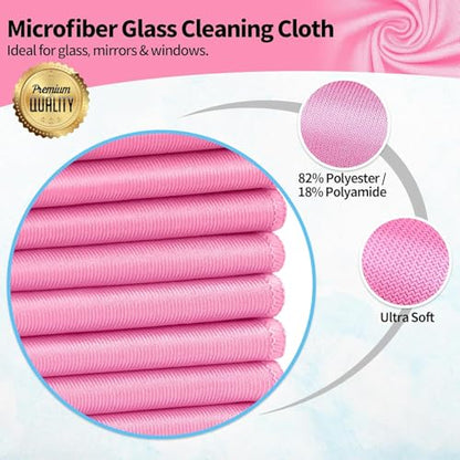 Microfiber Cleaning Cloth - 6 Pack Glasses Cleaning Cloth, 16" x 14" Window Cleaning Rags, Streak Free Lint Free Polishing Cloths Wipes for Eye Glass, Stainless Steel, Windshield, Pink - color: Pink, size: 6 Pk-16" X 14"