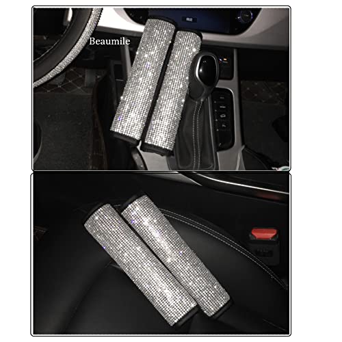Seat Belt Pads 2-Pack Bling Seat Belt Covers Soft PU Leather Crystal Seat Belt Shoulder Pads Rhinestone Bling Car Accessories For Women (White) - color: White