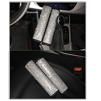 Seat Belt Pads 2-Pack Bling Seat Belt Covers Soft PU Leather Crystal Seat Belt Shoulder Pads Rhinestone Bling Car Accessories For Women (White) - color: White