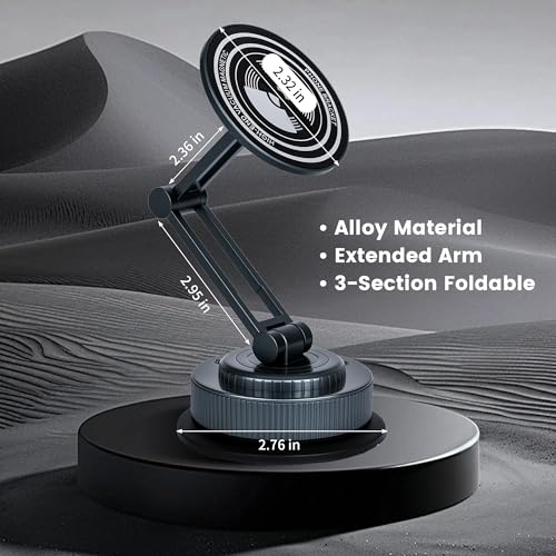 PIEPIE Magnetic Car Phone Holder Mount Heavy Duty Metal Dash/Windshield Large Suction Cup for Non-Smooth Leather/Plastic Surfaces, 360° Adjustable Phone Stand for iPhone Android Truck Car Accessories